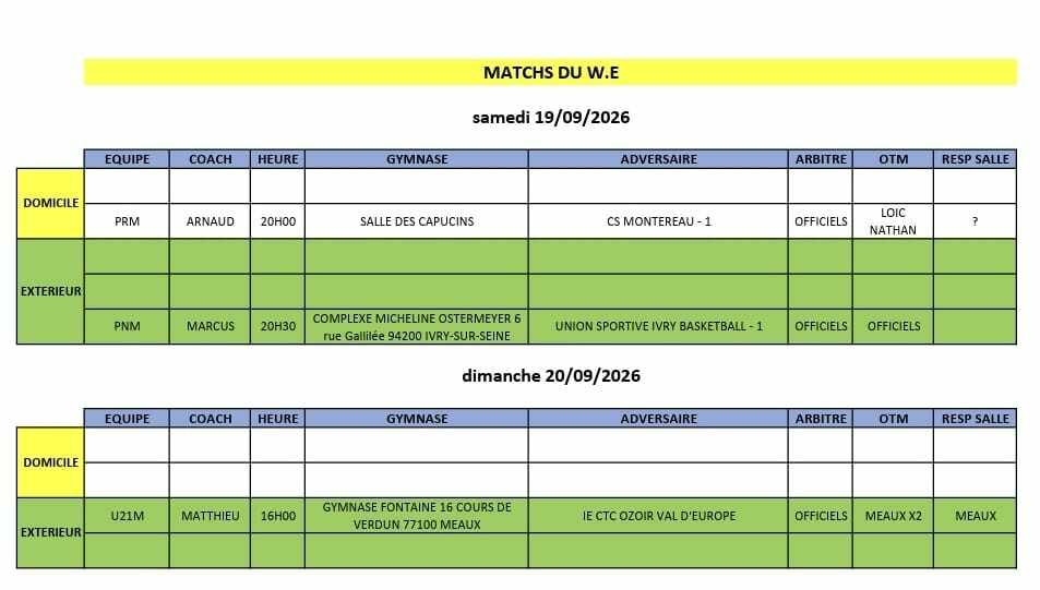Match du week-end 19 et 20 septembre