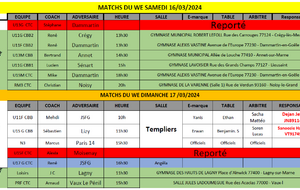 Match du Week-End du 16 et 17 mars