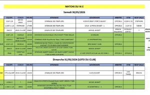 Match du week-end 30 et 31 mai