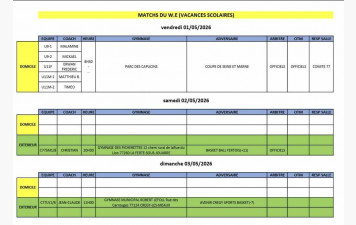 Compétitions du 01 au 3 mai