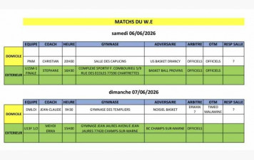 Match du week-end 06 et 07 juin