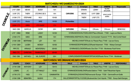 Match du Week-End du 27 et 28 janvier