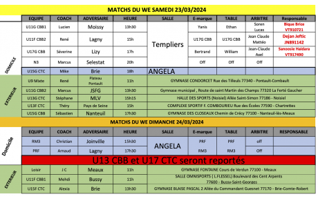 Match du Week-End du 23 et 24 mars