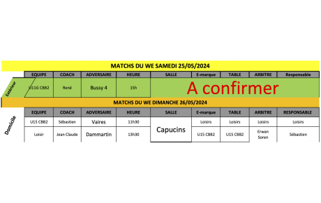 Match du Week-End du 25 et 26 mai