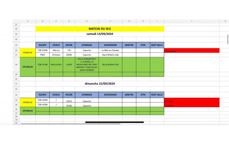 Match du Week-End du 14 et 15 septembre