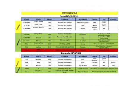 Match du Week-End du 05 et 06 octobre