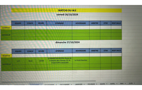 Match du Week-End du 26 et 27 octobre
