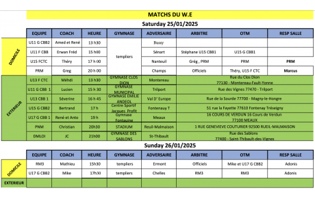 	Match du Week-End du 25 et 26 janvier