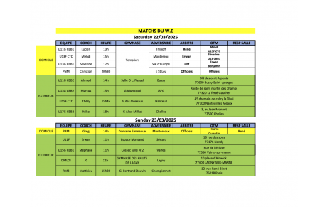 Match du Week-End 22 et 23 mars