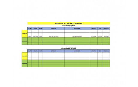 Match du Week-End 18 et 19 octobre