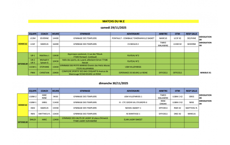 Match du week-end 29 et 30 novembre
