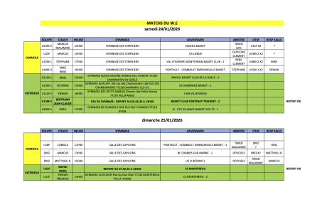 Match du week-end 24 et 25 janvier