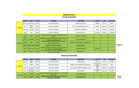 Match du week-end 31 janvier et 01 février