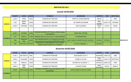 Match du week-end 23 et 24 mai