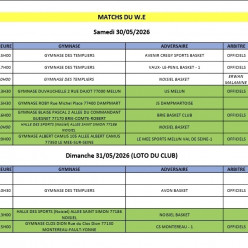 Match du week-end 30 et 31 mai