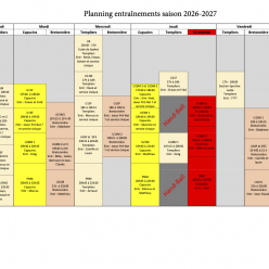 Planning entrainements saison 2026-2027